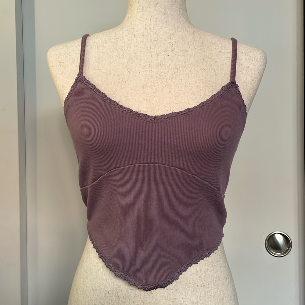 Purple ribbed eyelet cami